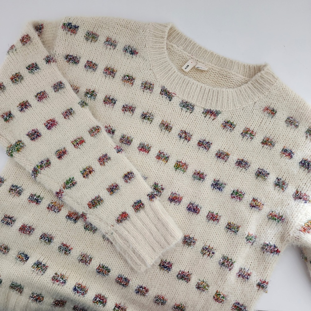 MOTH Cream Multi Color Sparkle Dot Pattern Knit Crew Neck Sweater Women's Size M